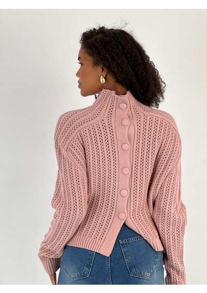 Kadın Boğazlı Delikli Örgü Pudra Kazak fiyatları