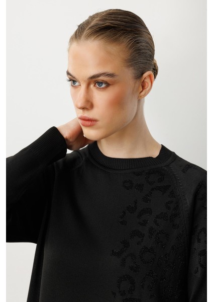 Reglan Kol Leopar Desenli Triko Tunik-Siyah modelleri