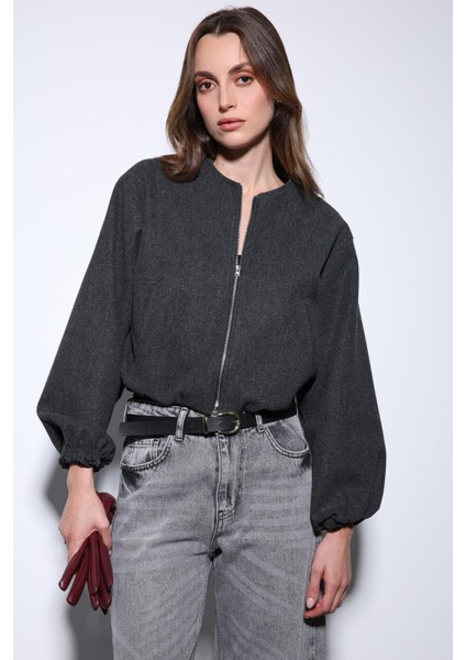 Antrasit Bel Lastikli Crop Kadın Mont modelleri