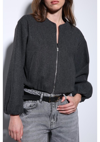 Antrasit Bel Lastikli Crop Kadın Mont fırsatları