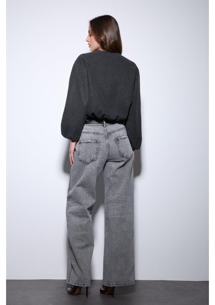 Antrasit Bel Lastikli Crop Kadın Mont indirimleri