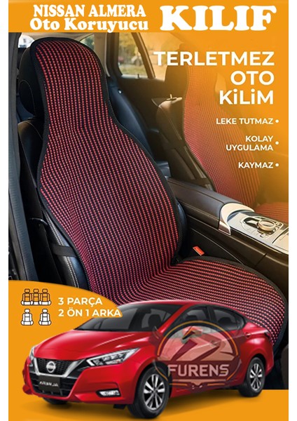 Nissan Almera Uyumlu Kırmızı Prestij Serisi Dokuma Kumaş Oto Koltuk Kılıfı Ön Tam Arka Alt