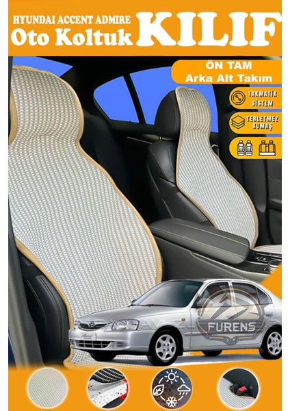 Hyundai Accent Admire Uyumlu Bej Prestij Serisi Dokuma Kumaş Oto Koltuk Kılıfı Ön Tam Arka Alt