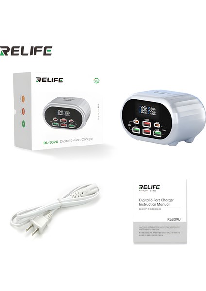Relıfe RL-309U | 72W Çift 30W Pd & Çift Qc 3.0 Akıllı 6 Portlu Dijital Şarj Istasyonu (Volt/amper Tester) fırsatları
