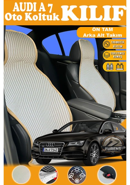 Audi A7 Uyumlu Bej Prestij Serisi Dokuma Kumaş Oto Koltuk Kılıfı Ön Tam Arka Alt