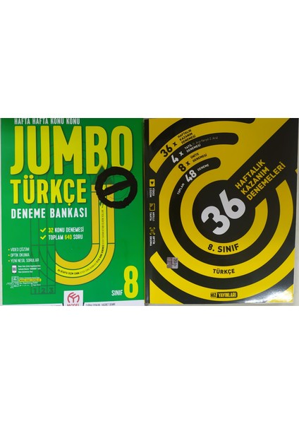 Yayınları 8. Sınıf Türkçe 36 Haftalık Kazanım Denemeleri+Jumbo Türkçe 32 Konu Denemesi