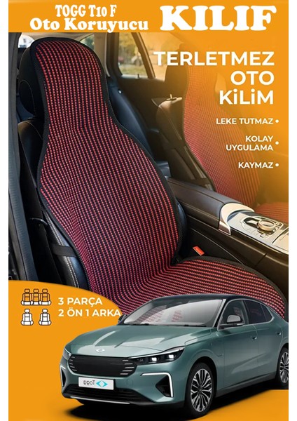 Togg T10 F Uyumlu Kırmızı Prestij Serisi Dokuma Kumaş Oto Koltuk Kılıfı Ön Tam Arka Alt
