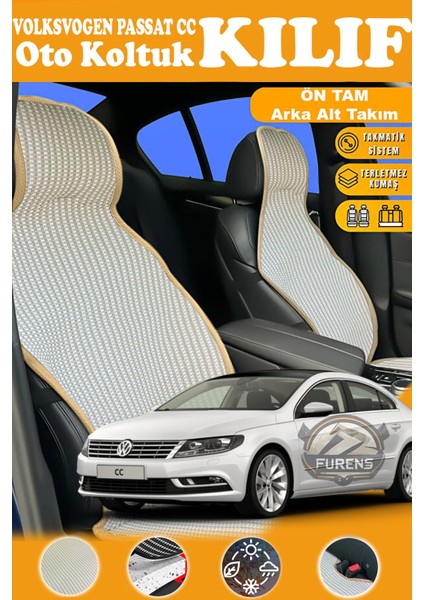 Volkswagen Passat cc Uyumlu Bej Prestij Serisi Dokuma Kumaş Oto Koltuk Kılıfı Ön Tam Arka Alt