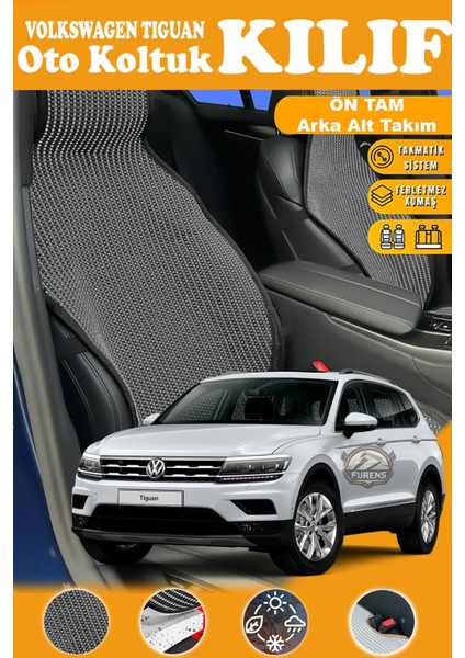 Volkswagen Tiguan Uyumlu Siyah Prestij Serisi Dokuma Kumaş Oto Koltuk Kılıfı Ön Tam Arka Alt