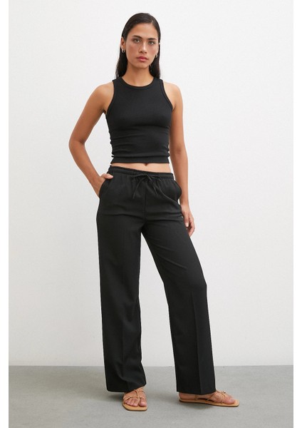 Bol Paça Lastikli Pantolon Siyah fırsatları