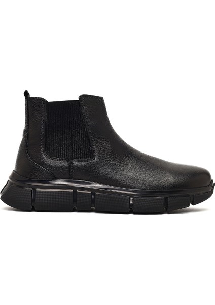 Erkek Siyah Kalın Tabanlı Deri Chelsea Bot 25WFD7610FT