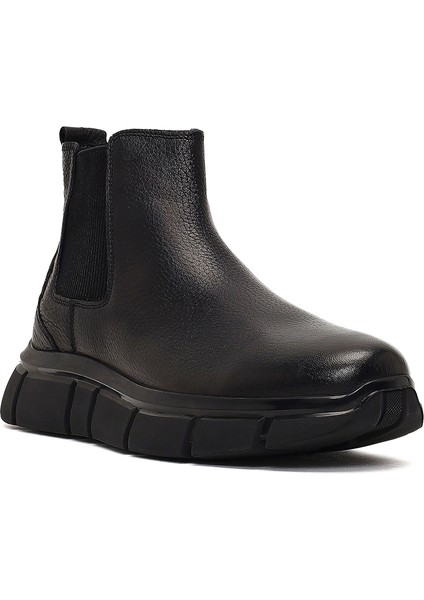 Erkek Siyah Kalın Tabanlı Deri Chelsea Bot 25WFD7610FT