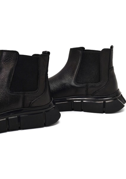 Erkek Siyah Kalın Tabanlı Deri Chelsea Bot 25WFD7610FT