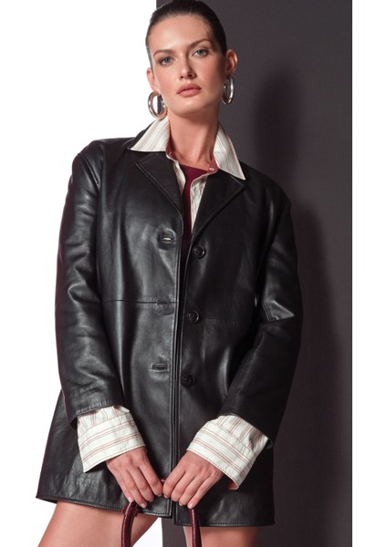 Emma Kadın Siyah Deri Kaban 25WGE56061M