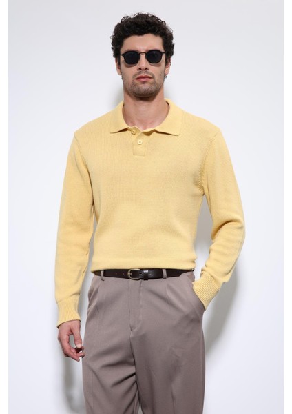 Sarı Polo Yaka Basic Erkek Kazak