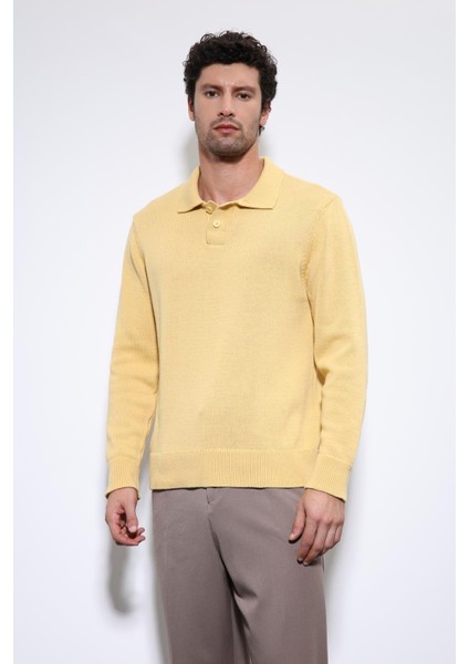Sarı Polo Yaka Basic Erkek Kazak modelleri