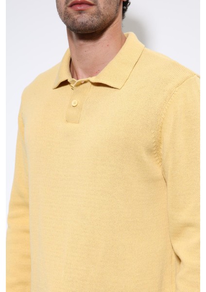 Sarı Polo Yaka Basic Erkek Kazak indirimleri