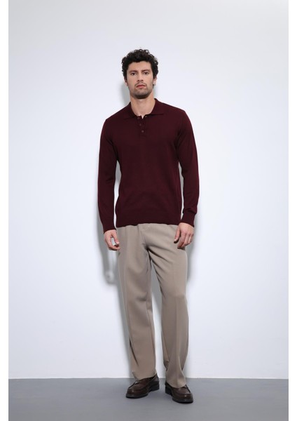 Bordo Yumuşak Dokulu Basic Erkek Kazak