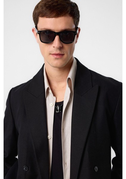 Siyah Relax Fit Keten Karışımlı Erkek Blazer Ceket modelleri