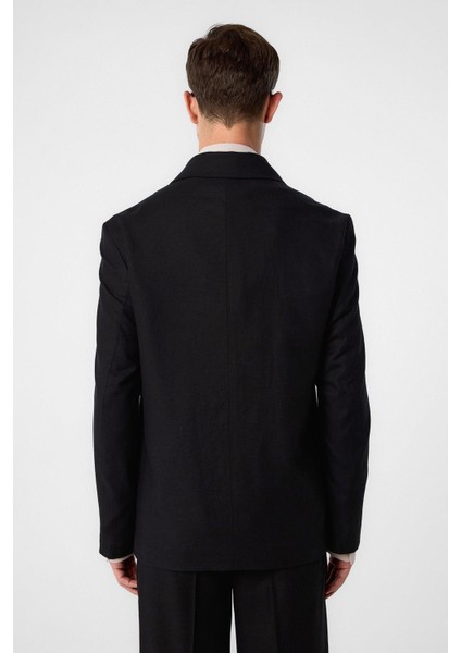 Siyah Relax Fit Keten Karışımlı Erkek Blazer Ceket fırsatları