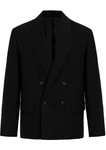Siyah Relax Fit Keten Karışımlı Erkek Blazer Ceket indirimleri