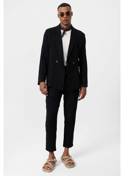 Siyah Kruvaze Kapama Astarsız Erkek Blazer Ceket modelleri