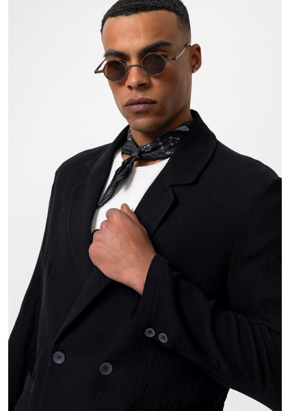 Siyah Kruvaze Kapama Astarsız Erkek Blazer Ceket fırsatları