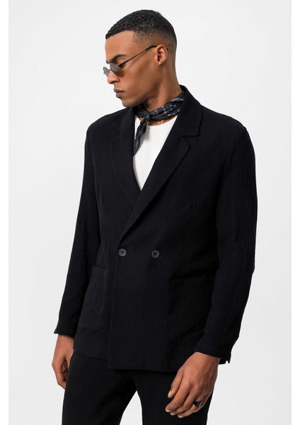 Siyah Kruvaze Kapama Astarsız Erkek Blazer Ceket indirimleri