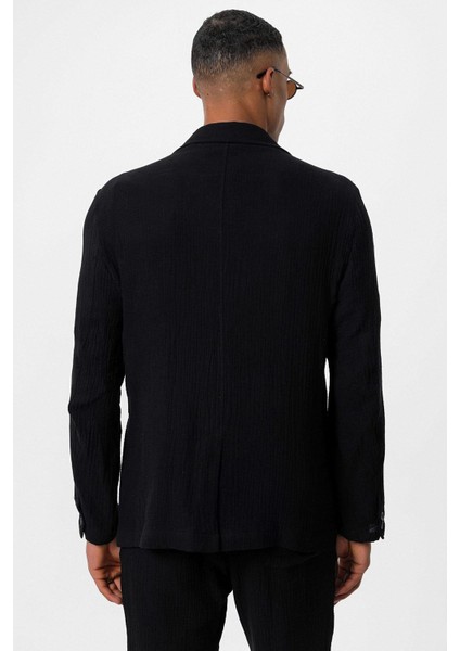 Siyah Kruvaze Kapama Astarsız Erkek Blazer Ceket