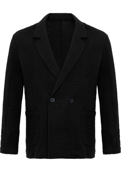 Siyah Kruvaze Kapama Astarsız Erkek Blazer Ceket