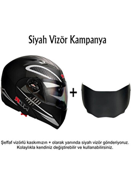 Çene Açılır Motosiklet Kaskı ABS Plastik Siyah Vizör ile Hafif Tasarım