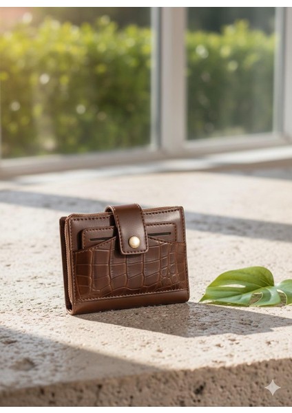 Kahverengi Timsah Desenli Çıtçıt Kapaklı Kadın Kartlık Cüzdan modelleri