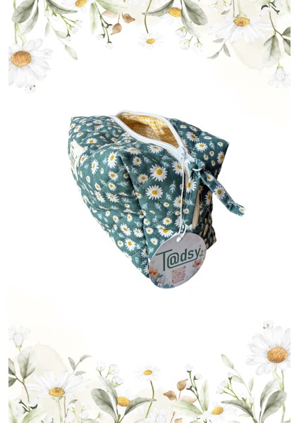 Papatya Desenli %100 Pamuk Makyaj ve Kozmetik Çantası | 22X12X10 cm | Seyahat Organizer fırsatları