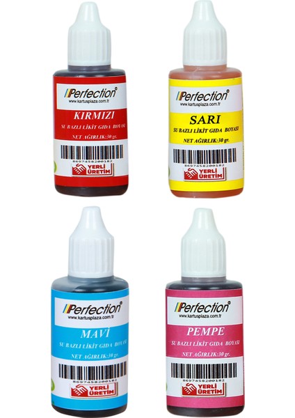 Chef 4'lü Sıvı Su Bazlı Likit Gıda Boyası Sarı Kırmızı Mavi Pembe 4 x 30 gr .