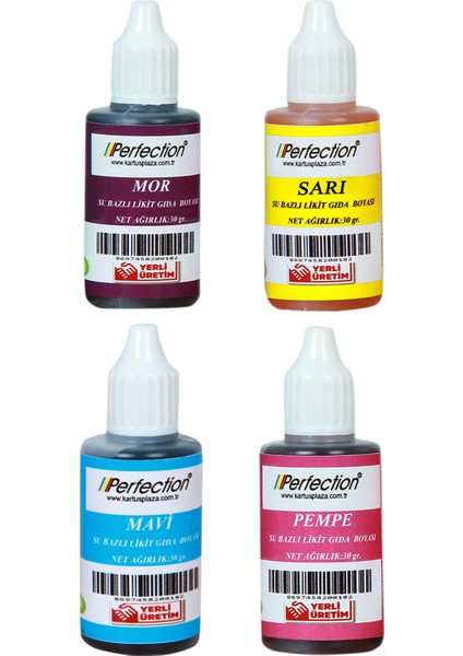 Chef 4'lü Sıvı Su Bazlı Likit Gıda Boyası Sarı Mor Mavi Pembe 4 x 30 gr .