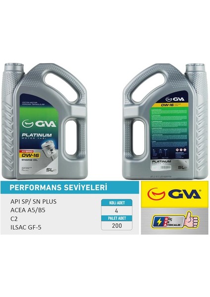 MOTOR YAĞI 5 LT 0W16 TAM SENTETİK API SP / SN-PLUS ILSAC GF-6B HIBRIT ARACLAR ICIN (4 ADET)