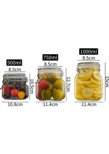 3'lü Korken Kare Kavanoz 1000 ml Vakumlu Kilitli Cam Saklama Kavanozu fırsatları
