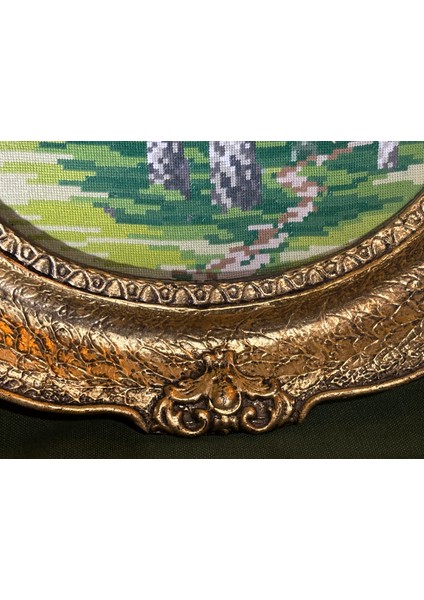 Ahşap Çerçevesinde Avrupa Goblen Pano 34 cm 28 cm Ölçülerinde