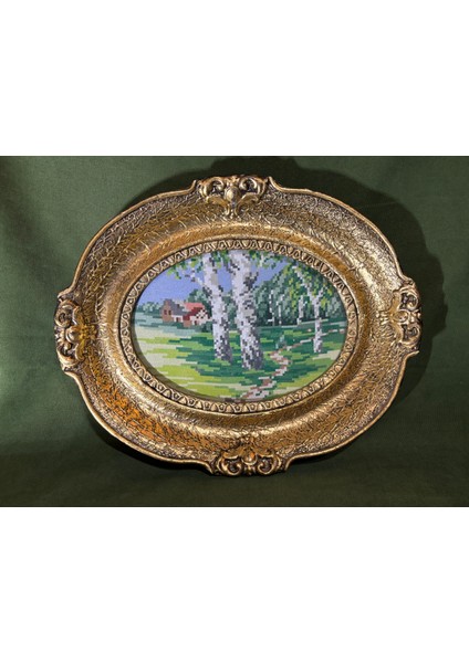 Ahşap Çerçevesinde Avrupa Goblen Pano 34 cm 28 cm Ölçülerinde