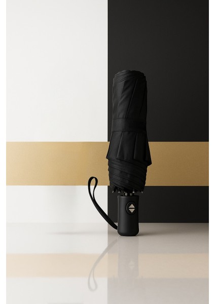 Otomatik Full Fonksiyon Fiber Tel Şemsiye Premium Serisi Tam Otomatik Ultra Lüx 8 Telli Düz Siyah Erkek Kadın Şemsiye