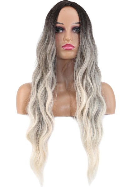 Uzun Su Dalgası Fiber Sentetik Peruk - Küllü Kumral / Beyaz Platin Ombre fiyatları