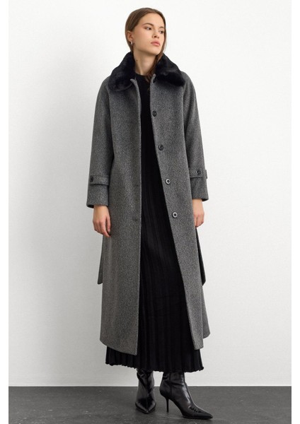 Yakası Çıkabilen Kürklü Moher Uzun Kaban Antrasit 3151 fiyatları