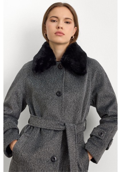 Yakası Çıkabilen Kürklü Moher Uzun Kaban Antrasit 3151 fırsatları