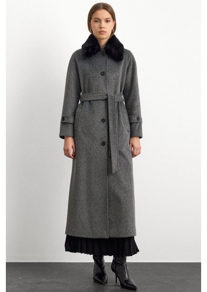 Yakası Çıkabilen Kürklü Moher Uzun Kaban Antrasit 3151 indirimleri