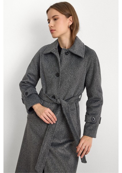 Yakası Çıkabilen Kürklü Moher Uzun Kaban Antrasit 3151