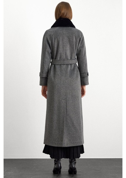 Yakası Çıkabilen Kürklü Moher Uzun Kaban Antrasit 3151