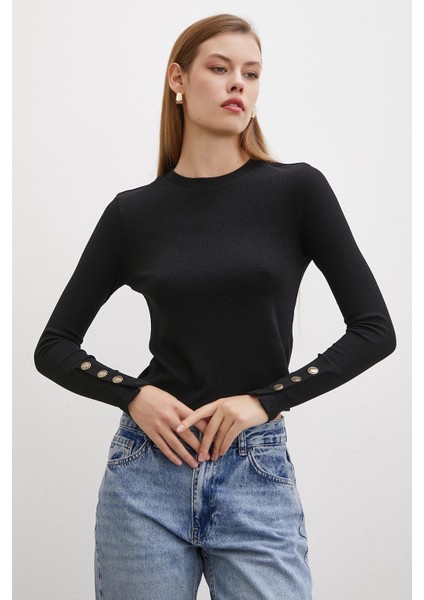 Kollu Düğmeli Bluz Siyah fırsatları
