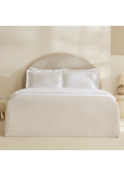 Miel %100 Pamuk Saten Çift Kişilik Nevresim Takımı Beyaz