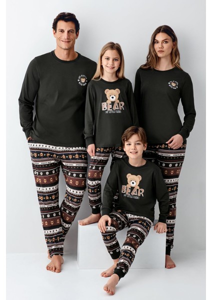 Erkek Aile Bear My Little Friend %100 Pamuklu 4 Mevsim Uzun Kollu Pijama Takım fiyatları