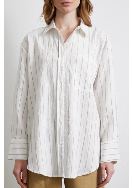 Çizgili Cepli Gömlek Bej fiyatları